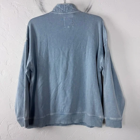 Aerie Oh Snap Sweatshirt Sweater Pullover Knit Top Henley Cloud Wash Blue Fleece - Picture 2 of 8